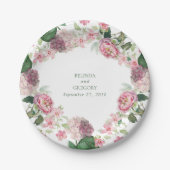 Romantische Wasserfarbe Rosa Blume Hochzeit Garten Pappteller (Vorderseite)