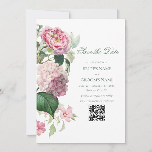 Romantische Wasserfarbe Rosa Blume Hochzeit Garten Save The Date (Vorderseite)