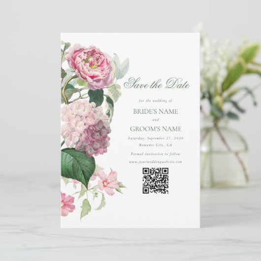 Romantische Wasserfarbe Rosa Blume Hochzeit Garten Save The Date (Stehend Vorderseite)