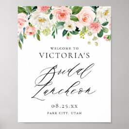 Romantische Wasserfarbe Rosa Florals Bridal Lunche Poster