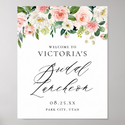 Romantische Wasserfarbe Rosa Florals Bridal Lunche Poster (Vorne)