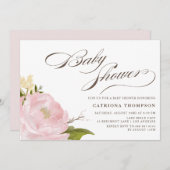 Romantische Wasserfarbe Rosa Peony Babydusche Einladung (Vorne/Hinten)
