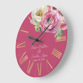 Romantische Wasserfarbe Rosa Ranunculus auf Rosa Große Wanduhr (Winkel)