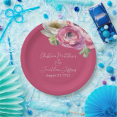 Romantische Wasserfarbe Rosa Ranunculus auf Rosa Pappteller (Party)