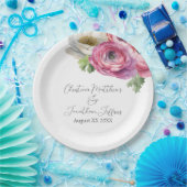 Romantische Wasserfarbe Rosa & Weiße Ranunculus Pappteller (Party)