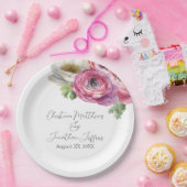 Romantische Wasserfarbe Rosa & Weiße Ranunculus Pappteller (Party)