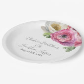 Romantische Wasserfarbe Rosa & Weiße Ranunculus Pappteller (Schrägansicht)