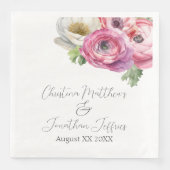 Romantische Wasserfarbe Rosa & Weiße Ranunculus Serviette (Vorderseite)