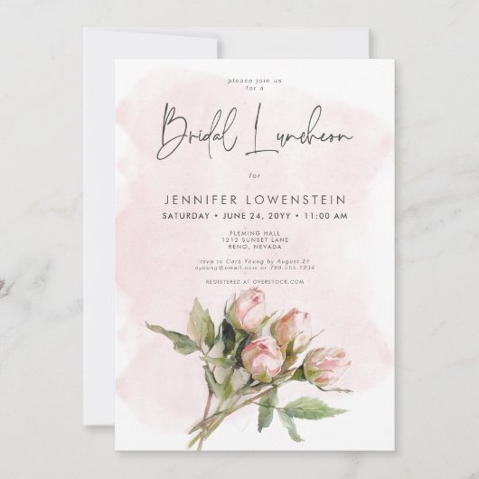 Romantische Wasserfarbe Roses Bridal Luncheon Einladung (Vorderseite)