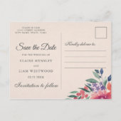 Romantische Wasserfarbe Save the Date Ankündigungspostkarte (Rückseite)