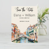 Romantische Wasserfarbe Venedig Italien Save the D Einladung (Stehend Vorderseite)