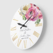 Romantische Wasserfarbe Weiß & Rosa Ranunculus Große Wanduhr (Winkel)