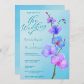Romantische Wasserfarben Blauer Orchideen Hochzeit Einladung (Vorne/Hinten)