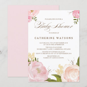 Romantische Wasserfarben-Blumen-Baby-Shower-Einlad Einladung