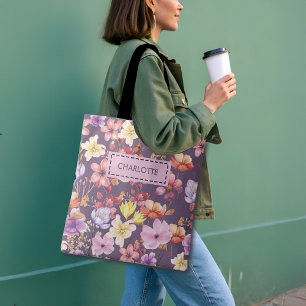 Romantische Wasserfarben-Blumen mit individuellem  Tasche