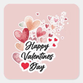 Romantische Wasserfarben-Herzen "Frohen Valentinst Quadratischer Aufkleber
