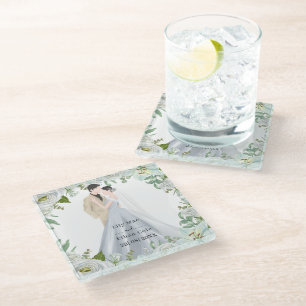 Romantische Wasserfarben-Hochzeit Glasuntersetzer
