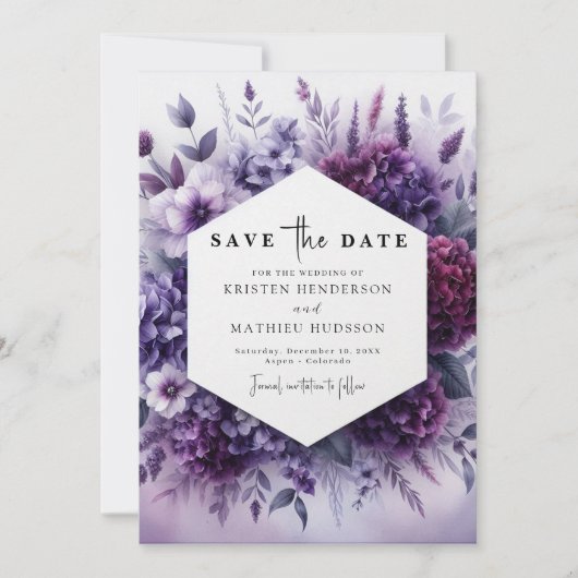 Romantische Wasserfarben Lila Blumenhochzeit Save The Date (Vorderseite)