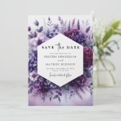 Romantische Wasserfarben Lila Blumenhochzeit Save The Date (Stehend Vorderseite)