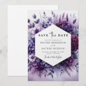 Romantische Wasserfarben Lila Blumenhochzeit Save The Date (Vorne/Hinten)