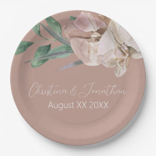 Romantische Wasserfarben Orchideen am Dusty Blush Pappteller