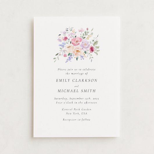 Romantische Wasserfarben Pastel Floral Wedding Inv Einladung