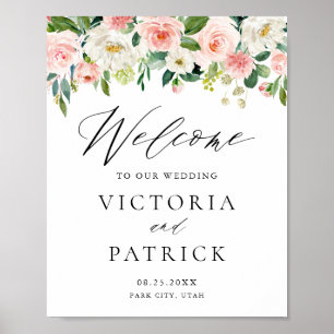Romantische Wasserfarben Peach Florals Hochzeitsem Poster