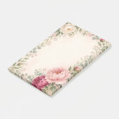 Romantische Wasserfarben-Pfingstrosen-Blumenborder Post-it Klebezettel (angewinkelt)