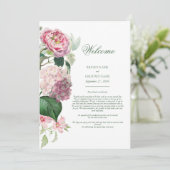 Romantische Wasserfarben Rosa Blume Hochzeitreise Programm (Stehend Vorderseite)