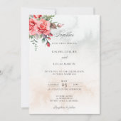 Romantische Wasserfarben Rosen und Kalligraphie Einladung (Vorderseite)