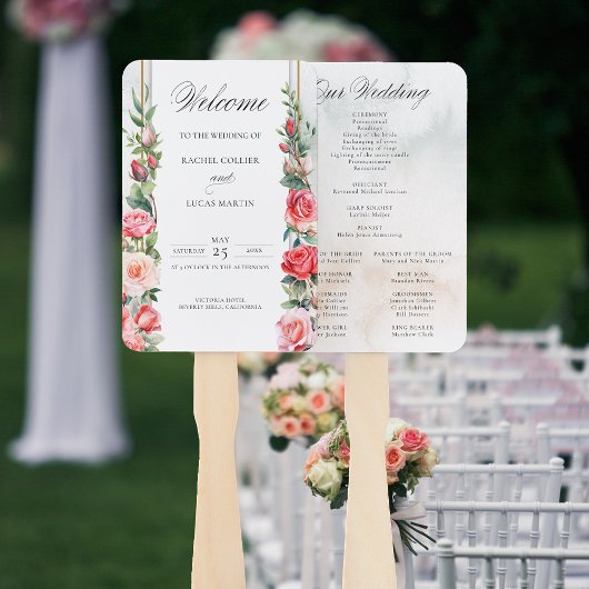 Romantische Wasserfarben Rosen und Kalligraphie Fächer