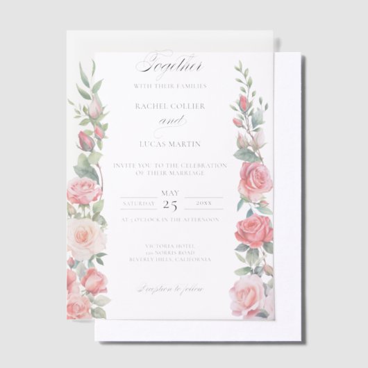 Romantische Wasserfarben Rosen und Kalligraphie Pergament Einladungen (Versetzt)