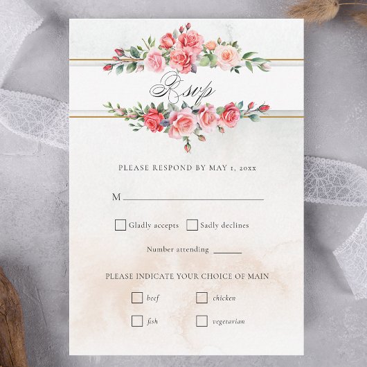 Romantische Wasserfarben Rosen und Kalligraphie RSVP Karte