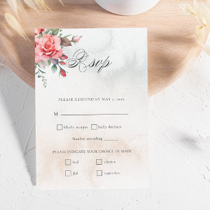 Romantische Wasserfarben Rosen und Kalligraphie RSVP Karte