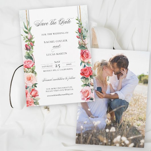 Romantische Wasserfarben Rosen und Kalligraphie Save The Date