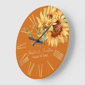 Romantische Wasserfarben Sonnenblumen auf Burnt Or Große Wanduhr (Winkel)
