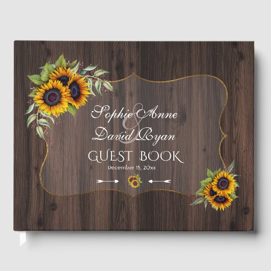 Romantische Wasserfarben Sonnenblumen Hochzeit Hol Gästebuch (Vorderseite)