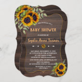 Romantische Wasserfarben Sonnenblumen Wood Baby Du Einladung (Vorne/Hinten)