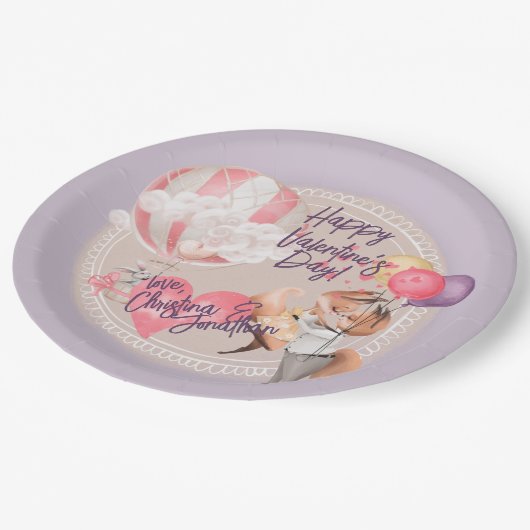 Romantische Wasserfarben - Valentine Liebe Fohlen Pappteller (Schrägansicht)