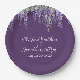 Romantische Wasserfarben-Wisterie auf Dunkelviolet Pappteller