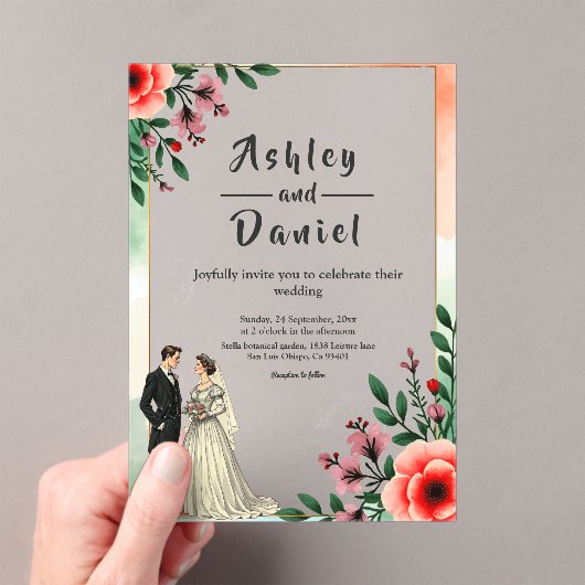 Romantische Wasserfarbenblütenhochzeit Acryleinladungen (Insitu (Handheld))