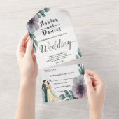 Romantische Wasserfarbenblütenhochzeit All In One Einladung (Abreißen)