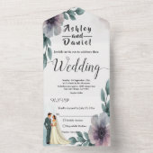 Romantische Wasserfarbenblütenhochzeit All In One Einladung (Innen Boden)