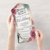 Romantische Wasserfarbenblütenhochzeit All In One Einladung (Abreißen)