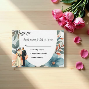 Romantische Wasserfarbenblütenhochzeit RSVP Karte