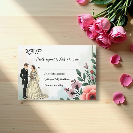 Romantische Wasserfarbenblütenhochzeit RSVP Karte