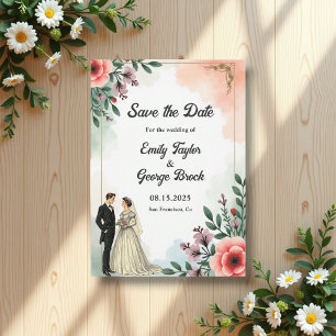 Romantische Wasserfarbenblütenhochzeit Save The Date