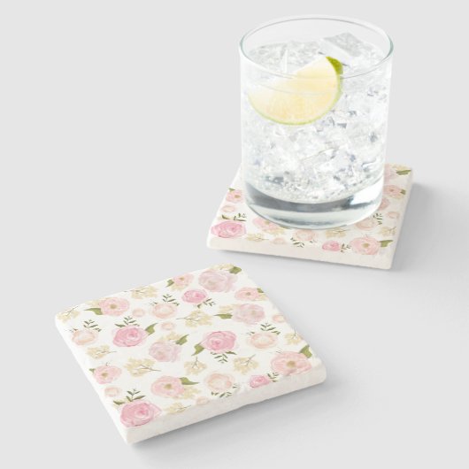 Romantische Wasserfarbenfrohe Blütenstände Muster Steinuntersetzer (Seitenansicht)