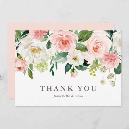 Romantische Wasserfarbenfrühlingsblüte Hochzeit Dankeskarte (Vorne/Hinten)