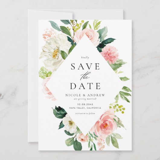 Romantische Wasserfarbenfrühlingsblüten Save The Date (Vorderseite)